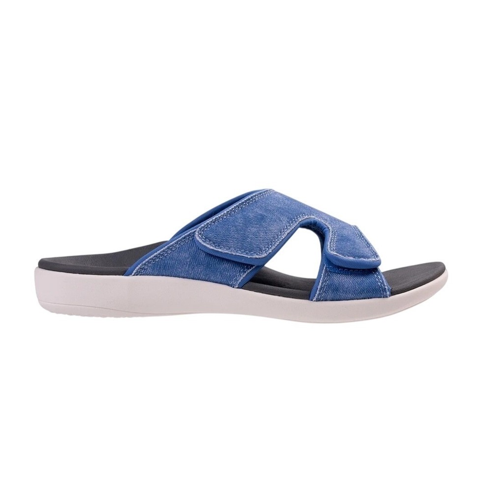 NEW! Revitalign Orthotic Textured Slide Sandals - Kholo Lakeside Blue Denim 7B